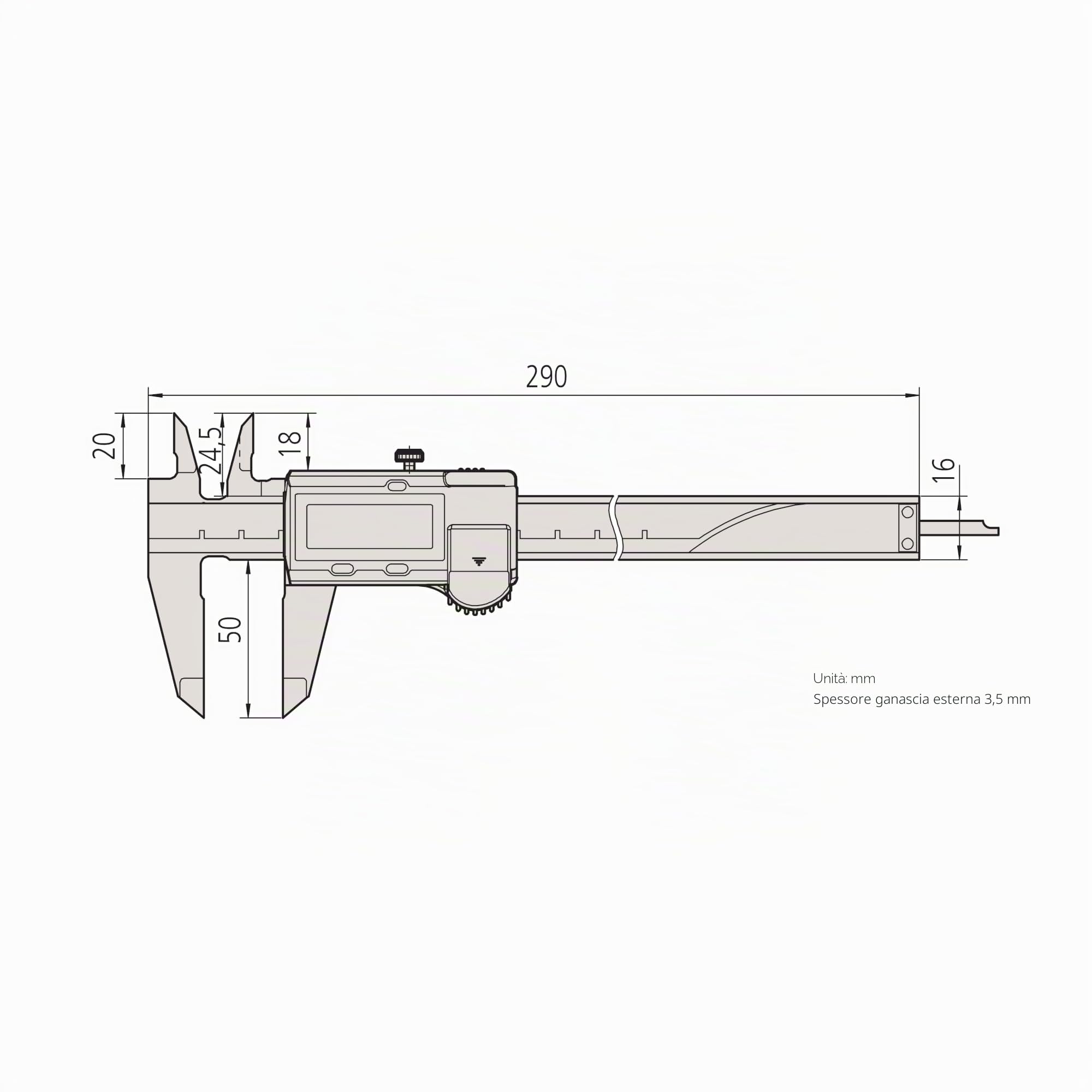 Mitutoyo 500-182-30 Calibro digitale ABS AOS CD-20APX, 0-200 mm | 0,01 mm, origine memorizzata, batteria 18.000 h