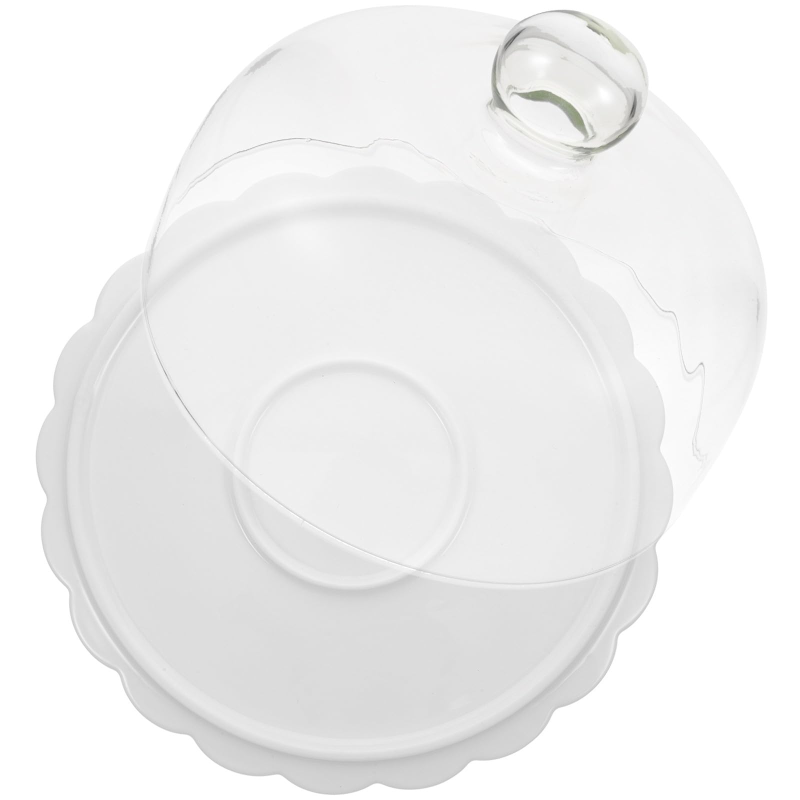 LALAFINA Base Redonda para Pastel con Cúpula de Vidrio y Plato de Cerámica Blanco, Soporte para Tartas con Tapa para Proteger Alimentos en Bodas y Cumpleaños