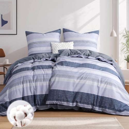 Aisbo Bettwäsche 135x200 4teilig Baumwolle Blau/Grau Gestreift Muster - Bettwäsche-Sets Bettbezug 2er Set mit 2 Kissenbezüge 80x80 cm, ÖKO-TEX...