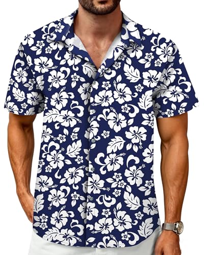Image of Hawaiian Shirt for Men Tropical Shirts Summer Beach Button Down Short Sleeve Luau Aloha Floral Cruise Vacation Outfit 2026