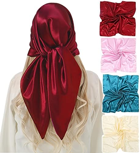 Foulard Carré Femme En Satin Polyester - 70x70 Cm, Uni - Bandana, écharpe, Accessoire Cheveux - Pour Toutes Saisons