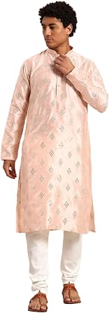 Mens Silk Mirror Work Embellished Kurta Set