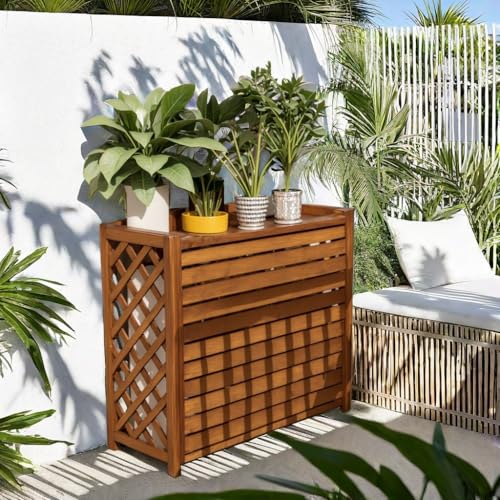 AC-Abdeckung aus Holz – karbonisiertes Massivholz-Klimaanlagen-Versteck einfach zu installieren, Outdoor-Unterstützung für Blumen, kleine Größe,...