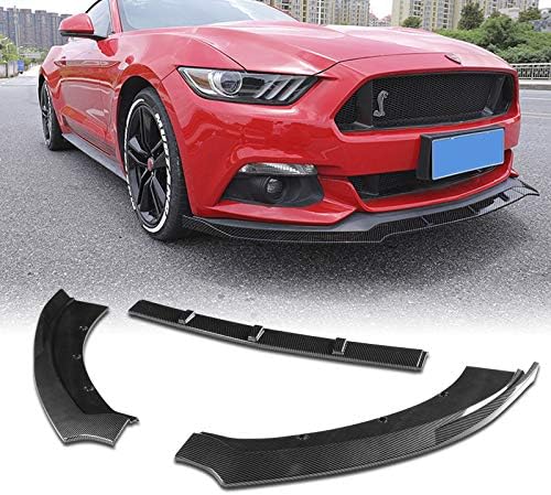 3-Piece Front Bumper Lip fit for compatible with 2015-2017 Ford Mustang, Front Bumper Lip Spoiler Air Chin Body Kit Splitter, Painted Glossy Carbon Fiber ABS, 2016 (SPORT-Style)