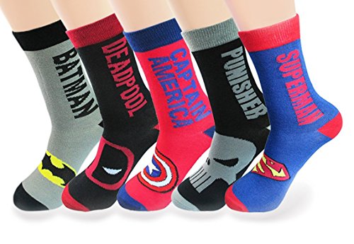 V28® Men's Cool with Various Crazy Pattern Mixed Colors Crew Socks (One Size, 5-Mixed-Heros)