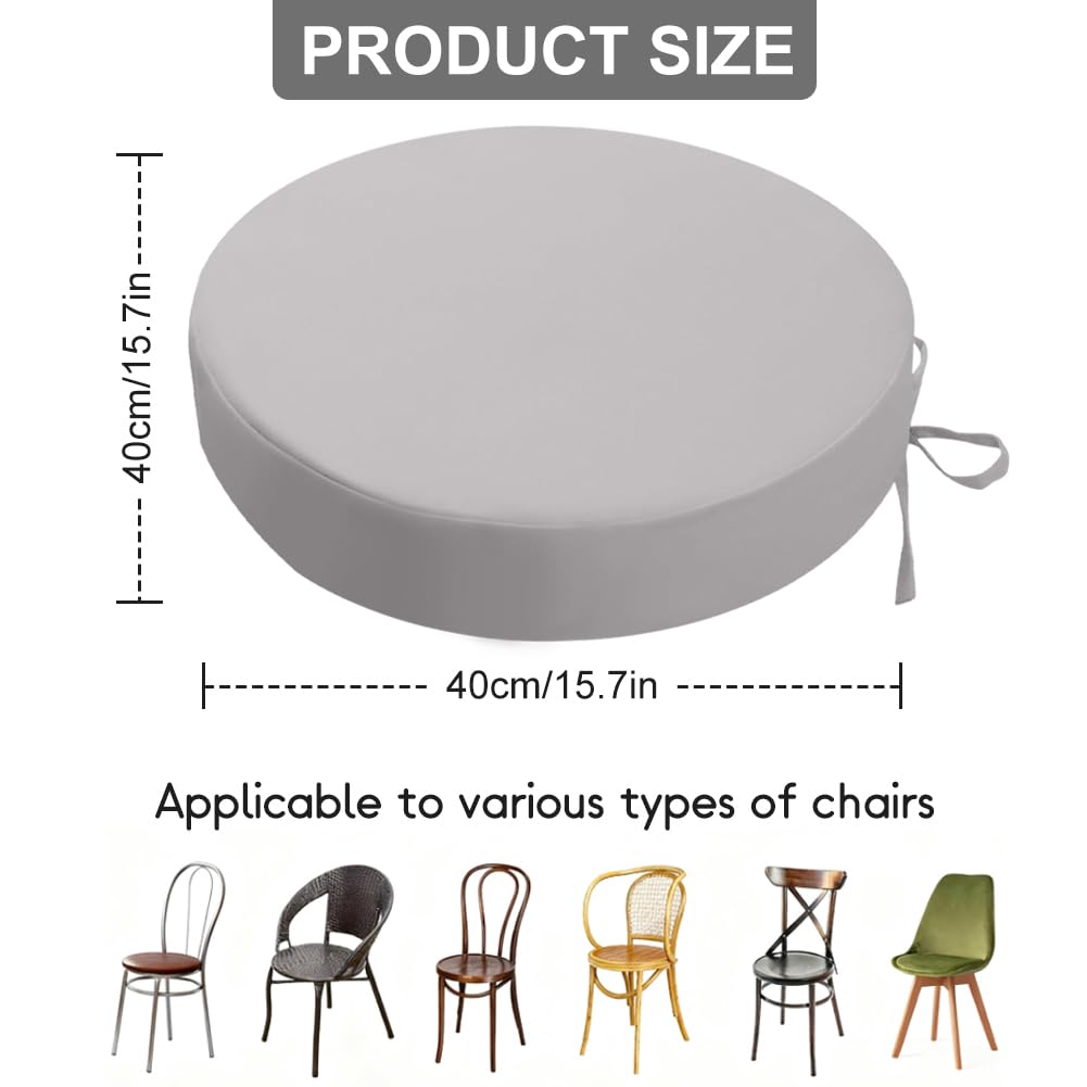FARYODI Lot de 2 coussins de chaise ronds pour extérieur, 40 x 40 cm, imperméables, résistants à la décoloration, avec sangles, coussin d'assise en mousse à mémoire de forme pour meubles de terrasse