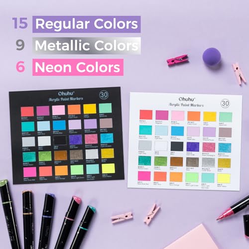 Image of Ohuhu Acrylic Paint Pens 30 Colors: Dual Tips (Round & Fine) Acrylic Markers High Opacity Paint Markers Waterproof Lightfast for Rock Painting Easter Eggs Wood Glass Ceramic Canvas - Kakaako