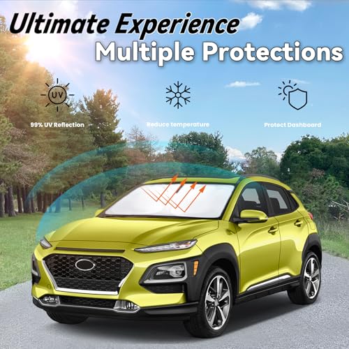 Image of Car Front Windshield Sun Shade for Hyundai Kona 2018-2024, Car Window SunShades Shield Cover Sun Visor Protector with 240T Reflective Fabric UV & Sun Heat Protection Accessories