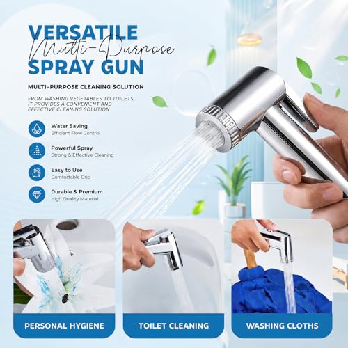 Image of Amazon Basics Health Faucet Set - Premium ABS Jet Spray Gun with 1.5M SS Pipe for Toilet | Bathroom Bidet Sprayer Kit Pack of 1