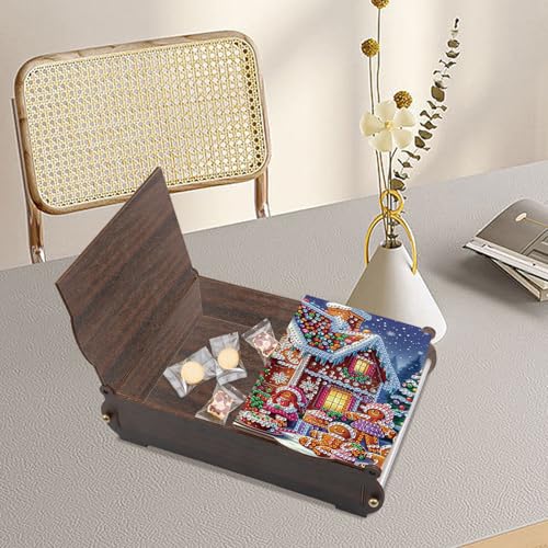 Image of Diamond Painting Kit Wooden Storage box, Christmas DIY Snow House Special Shaped Diamond Art Flip cover Wooden Money Box, Handmade Art Desktop Decorations Birthday Gifts For Friends