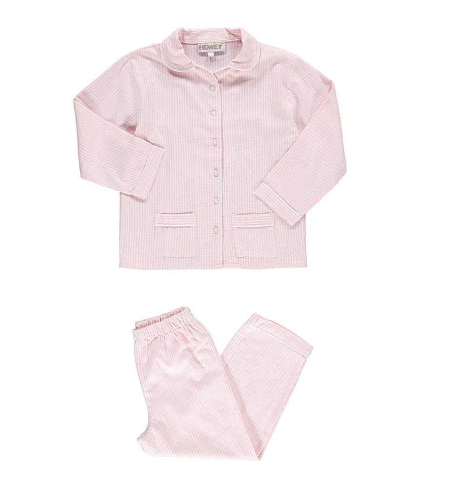 PELLEGRINI Pigiama Bambina in Cotone Pigiama Lungo Classico a Righe Bianco e Rosa Morbido e Traspirante Pigiama Bambina Ragazza