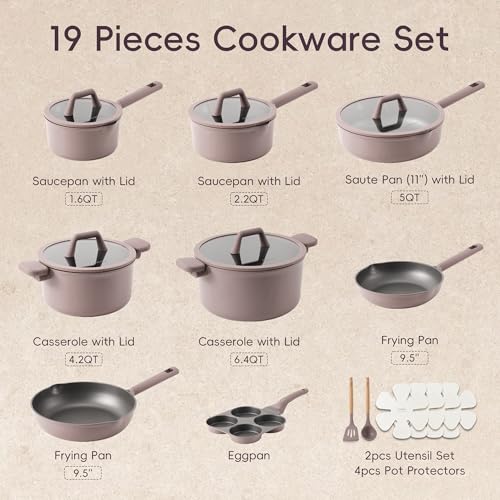 Image of CAROTE 19PCS Pots and Pans Set, Nonstick Cookware Set, Kitchen Cooking Set Induction Non-toxic Granite Set