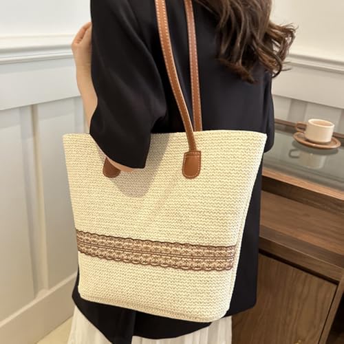Bolso Tote de Paja Marrón Octwine miniatura 2