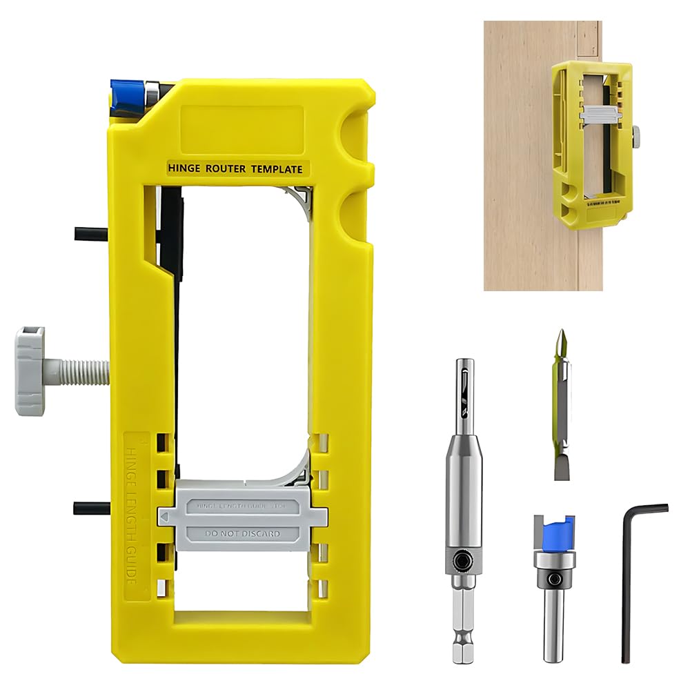 Door Hinge Jig, ADDLIVE Hinge Router Jig, Door Jigs for Router, Hinge and Handles, Door Latch Installation Kit Fits 3”to 5” Length and 1/4” or 5/8” Thickness, Yellow