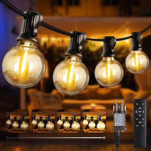 Joomer LED Lichterkette Außen Strom 20M mit 27+1 LED G40 Party Lichterkette Glühbirnen Außen Wetterfest 3 Modi Warmweiß Outdoor Lichterketten Dimmbar mit Fernbedienung für Garten Hochzeit