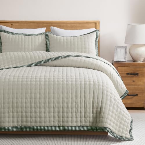 Image of WDCOZY Cloud Soft Quilt Set, King Size, Beige Trim, 3 Pieces 104x90 inches