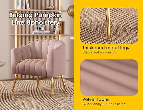 Image of Dewhut Oversized Pumpkin Couch Accent Chair, Modern Comfy Velvet Upholstered Barrel Chairs, Luxury Single Sofa Armchair for Living Room, Waiting Room, Office and Vanity, (Pink)