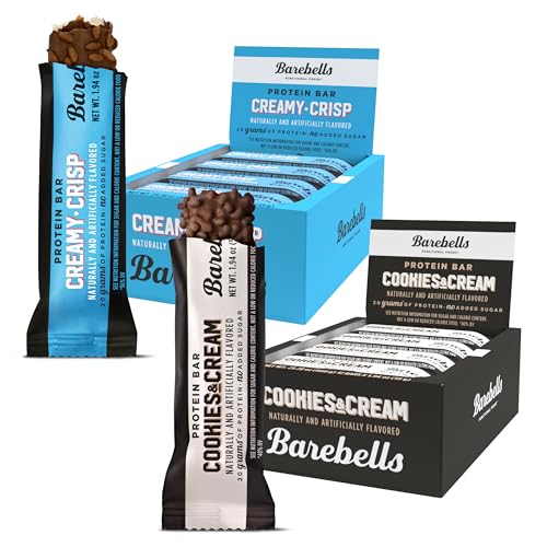 Image of Barebells Protein Bars Combo Pack - 12 Creamy Crisp & 12 Cookies & Cream (24 bars total) - High Protein Snacks with 20g Protein & No Added Sugar - On-the-Go Breakfast or Post-Workout Treat
