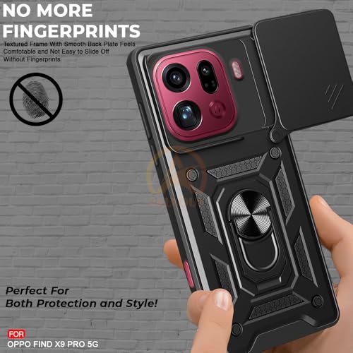 Image of Armor Bumper Back Cover Case for Oppo Find X9 Pro 5G Rotating Camera Cover, Ring Holder & Kickstand | Heavy Duty & 360 Degree Protection Oppo Find X9 Pro 5G Back Cover (Black)