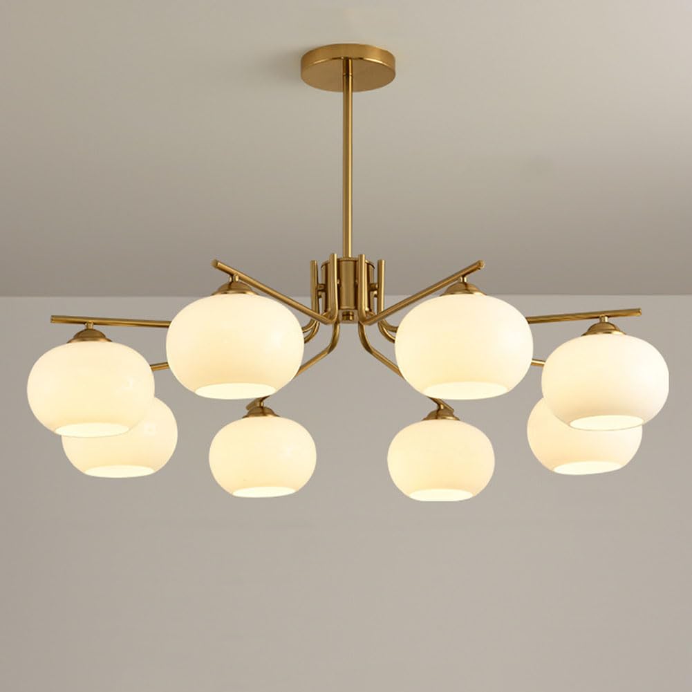 Lampe de salon rétro style Persimmon dorée à 8 têtes