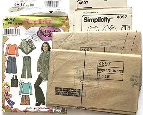 Simplicity 4897 Sewing Pattern Lizzie Mcguire Girls Skirt Pants Poncho Top Bag Size 8 16 Amazon Ca Home