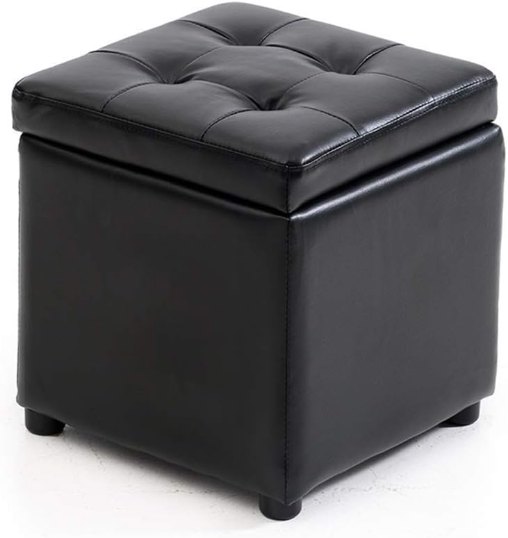 Footstool, Cube Storage Pouffe with Storage Footrest Footstool Footstool Square Toy Pouf Padded with Memory Foam Lid to Save Space, E