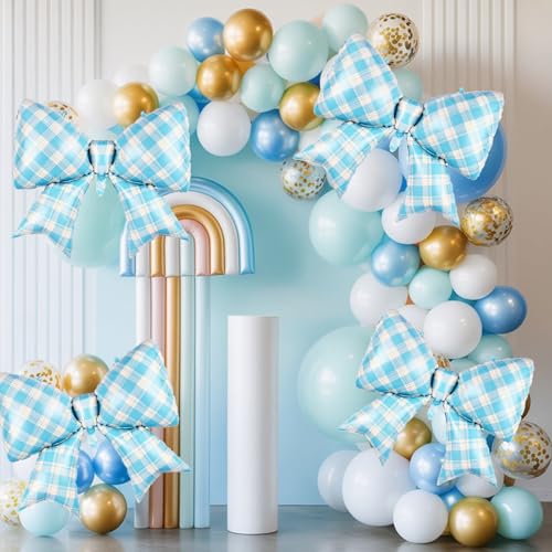 Image of 5pcs Blue Bow Balloon, Light Blue Bows Balloons, 38 Inch Mesh Giant Large Bow Foil Balloon For Christmas Birthday Baby Shower Girls Women Party Wedding Bridal Shower Bachelorette Engagement Decoration