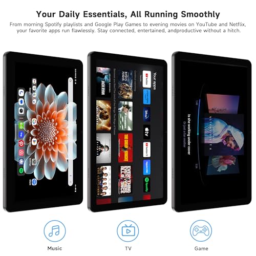 Image of AOC 10 Inch Tablet Android 16, 120Hz IPS High Brightness HD Display, 8-Core Processor, Widevine L1 HD Streaming, 4GB RAM 128GB Storage (1TB Expand), 6000mAh Battery, WiFi, Face ID, Metal Body, Gray
