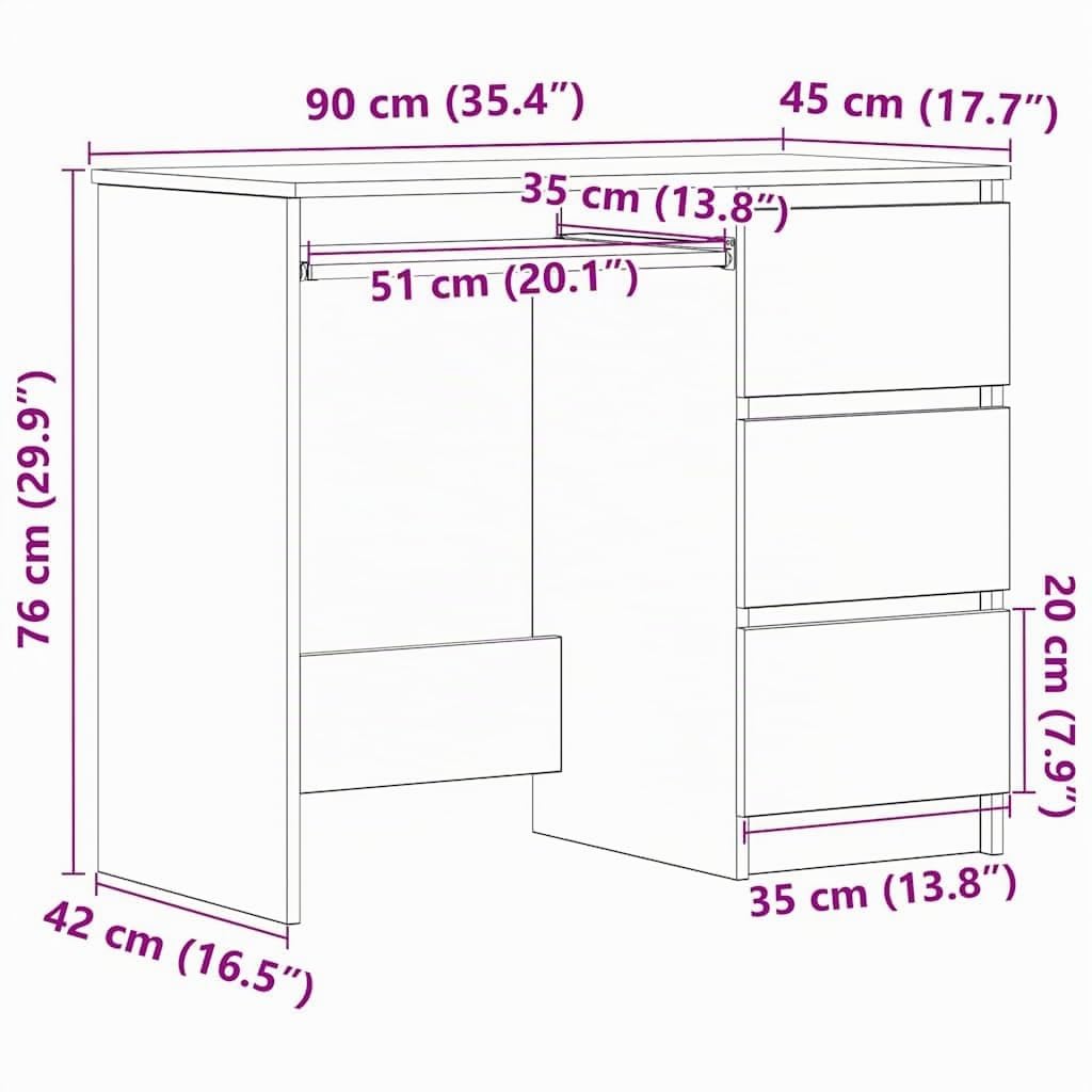 Schreibtisch Sonoma-Eiche 90 x 45 x 76 cm Spanplatte