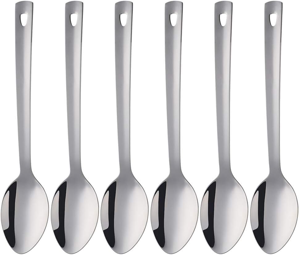 QOBIMOON 13-Inch Serving Spoons Set of 6, Stainless Steel Long Handle Buffet Serving Spoons for Catering （Silver）