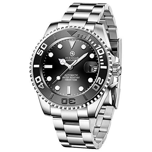 BERSIGAR Automatic Divers Watches Reloj analógico automático para Hombre con Correa de Acero Inoxidable