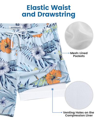 Image of maamgic Mens Swim Trunks with Compression Liner 7 Inch Inseam Mens Bathing Suit Quick Dry Swimming Trunks Swimsuit