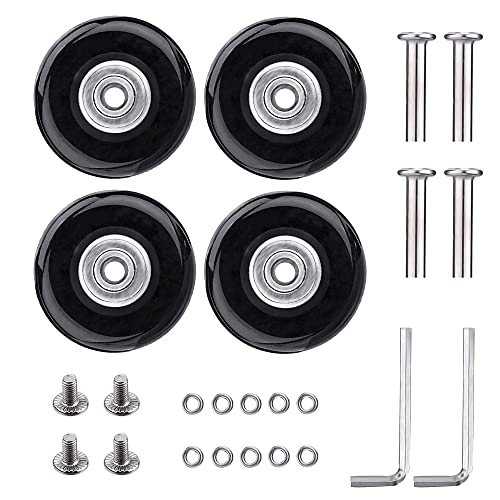 HOVCEH Kofferrollen Ersatzrollen 50mmX18mm, 4 Stück Gepäck Koffer Ersatz Rollen, Mute Ersatz Wheels, Gepäck Ersatzräder, Ersatz Rollen für Koffer mit Metall Achsen Ersatzteile, Schwarz Cover