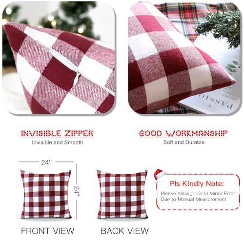 JOTOM Christmas Plaids Tartan Linen Throw Pillow Covers Buffalo Check Plaids Cushion Cover for Home Sofa Car Decorative Pillowcases Set of 2 60 x 60cm (Red and White) - Image 2