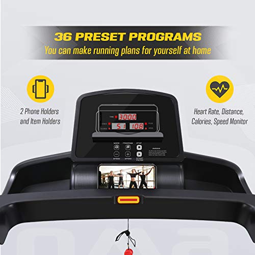 OMA Treadmills for Home, Max 2.25 HP Folding Incline Treadmills for Running and Walking Jogging Exercise with 36 Preset Programs, Tracking Pulse, Calories - Black - Thumbnail 4