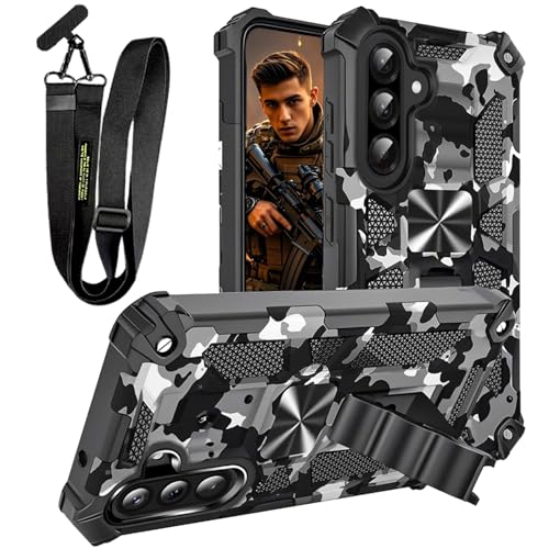 Coque Samsung A26 camouflage béquille magnétique cordon réglable