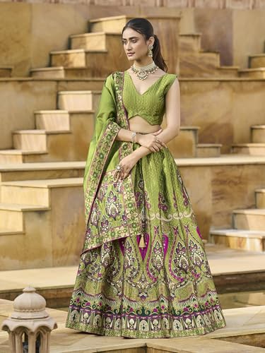 Image of PURVAJA Women's Jacquard Semi-Stitched Lehenga choli