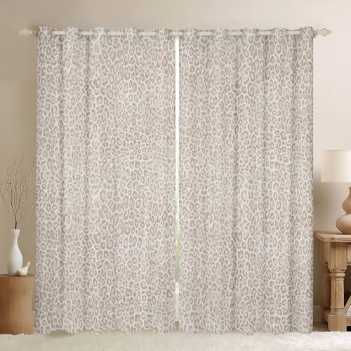 jejeloiu Leopard Print Curtains for Bedroom Living Room Cheetah Print Blackout Darkening Drapes Beige Window Treatments 2 Panels 52 x 84 Inch Modern Art Room Decor