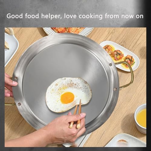 Large Commercial Stainless Steel Paella Pan with Riveted Handles - Non-Stick Skillet for Omelets, 36/40/45cm Cookware Ideal for Home & Restaurant Use (45cm)