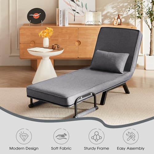Sleep Chair Bed, Comfy Convertible Sleeper Chairs for Adults, 5 in 1 Folding Sofa Bed with 5-Position Adjustable Backrest & Pillow, Folding Leisure Chaise Lounge Couch for Office Apartment (Grey) - Thumbnail 3