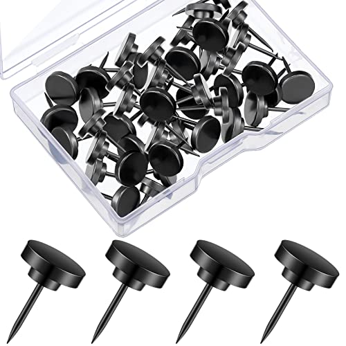 Image of 30 Pieces Push Pins, Metal Thumb Tacks for Picture Photo Hanging, Wall Pins for Board Posters Bulletin Maps, Wall Tack for Office Home Decorative (Black)