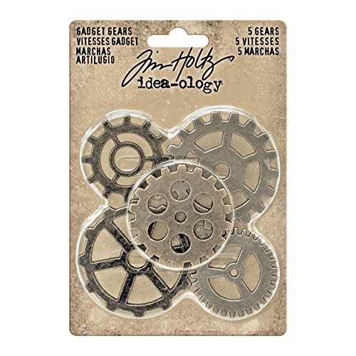 Tim Holtz Idea-Ology Gadget Gears Embellishments 5/Pack, Antique Metal Finishes in Nickel, Brass, Copper (TH93297)