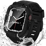 Goton 3 in 1 Waterproof Case with Band for Apple Watch with Built-in Tempered Glass Screen Protector 44mm, 360° Shockproof Bumper Face Cover with Band for Apple Watch SE 3/SE 2/SE, Series 6/5/4, 44mm