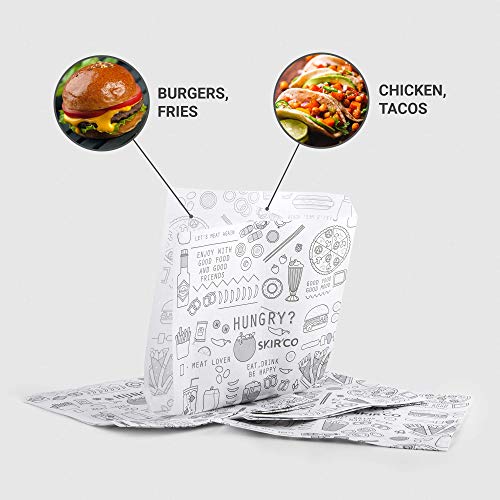 (150 Stück) SKIR'CO Fast Food Beutel 15 x 15 cm Sandwichsäcke, Lebensmittelverpackung, Snackaufbewahrung, fettbeständig (150)