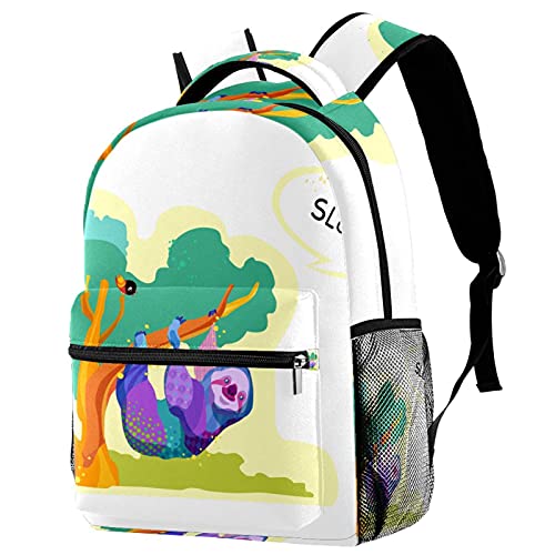 Sac à dos de voyage pour campus avec motif paresseux violet et porte-bouteille intégré