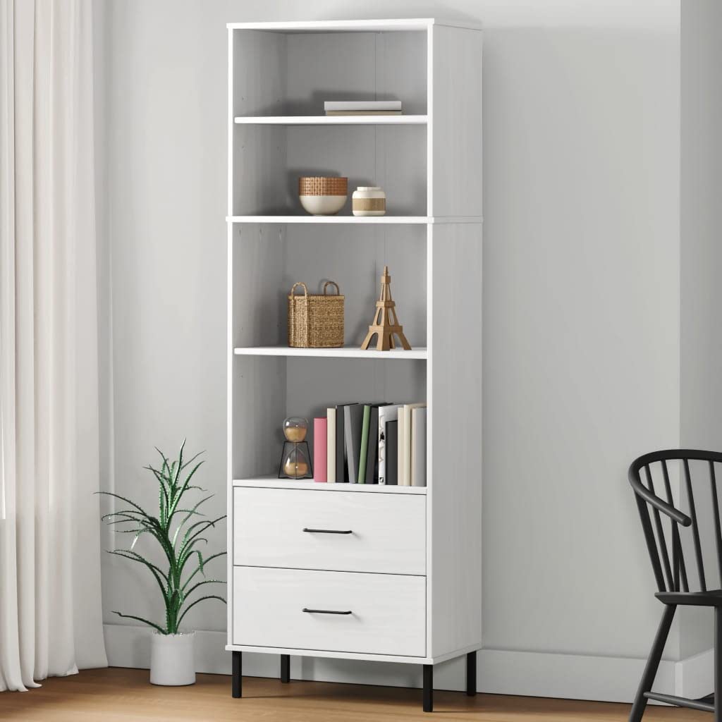 Estanterías de salón Oslo: librería blanca con cajones para crear un rincón de lectura moderno