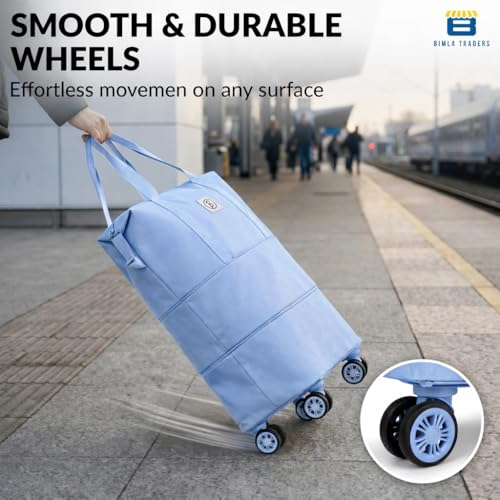 Image of Btag Travel Duffle Bag with Wheels | Convertible Handbag, Trolley & Shoulder Luggage for Clothes | Space-Saving Foldable Travel Companion | Expandable & Waterproof Traveling Bag for Unisex (Ice Blue)