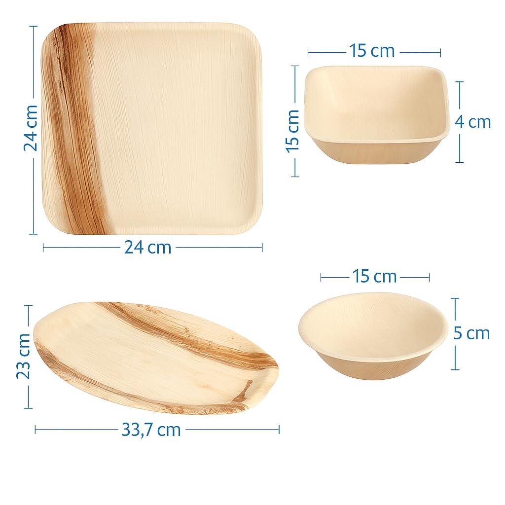 Pack 50 Platos Cuadrados de Hoja de Palma Areca – Compostables, Resistentes y Naturales - Apto para Microondas – Ideal para Eventos, Catering y Picnic