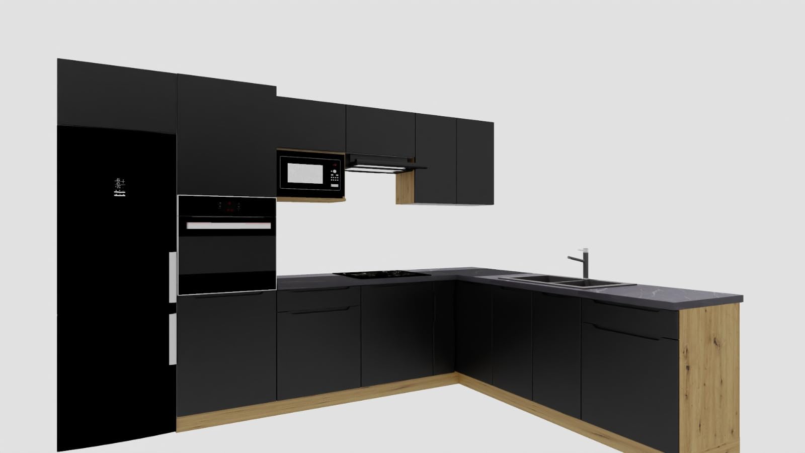 Genérico Muebles de Cocina esquinero en L 260 y 240 cms con Uñeros Color Negro Mate ref-204E