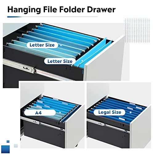 Image of DEVAISE Vertical File Cabinet with Lock, Mobile Filing Cabinet for Legal /Letter /A4 Files, Fully Assembled Except Wheels, White
